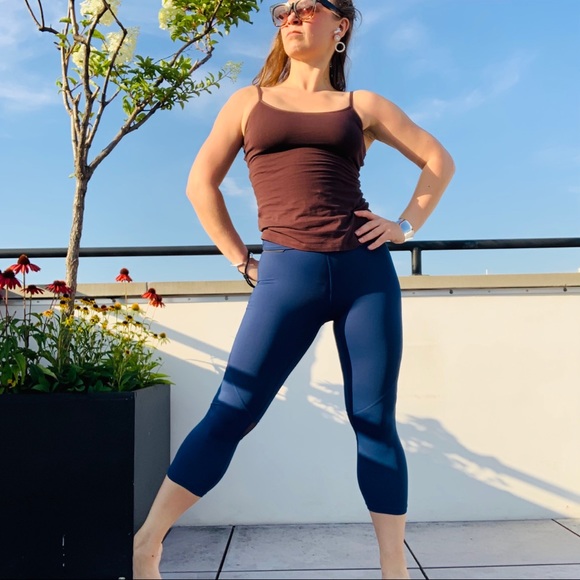 ALALA High Waist Satin Capri Mesh Panels Sheer Royal Blue Crop Jogger - Picture 15 of 16